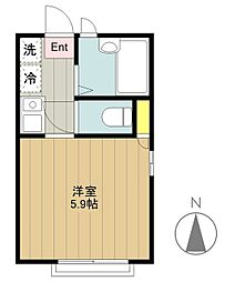 ドエル・ウッズ 1階1Kの間取り