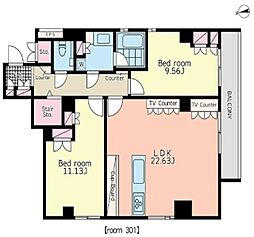 都営浅草線 高輪台駅 徒歩4分の賃貸マンション 3階2LDKの間取り