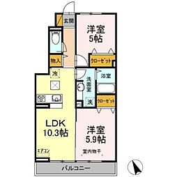 ネオハイツサギヌマII 1階2LDKの間取り