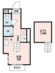 イルヴィアーレ天王坂ノース 1階ワンルームの間取り