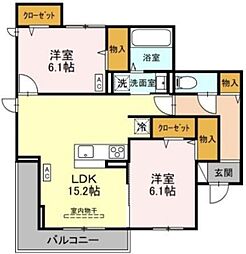 レインボーグローヴ II 2階2LDKの間取り