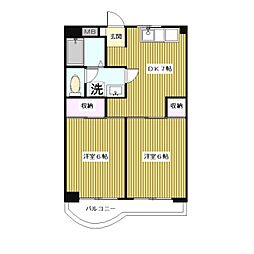 サンライフマンション 2階2DKの間取り
