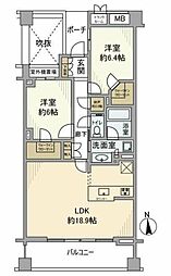 京王線 芦花公園駅 徒歩8分の賃貸マンション 2階2LDKの間取り