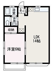 オークヒルズ 2階1LDKの間取り
