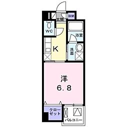 メリア北浦和 4階1Kの間取り