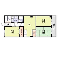 ドリーム中加賀屋 3階3LDKの間取り