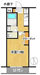 櫻アベニュー 1Kの間取図画像