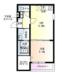 近鉄けいはんな線 吉田駅 徒歩7分の賃貸アパート 2階1LDKの間取り