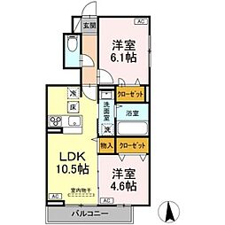 ガーネット　II 1階2LDKの間取り