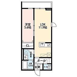 La　Libeｌｌule　二本榎 2階1LDKの間取り