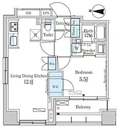 パークアクシス菊川 10階1LDKの間取り