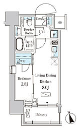 パークアクシス浦安 604 6階1LDKの間取り