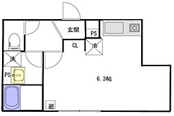 クレサージュ亀戸 4階ワンルームの間取り