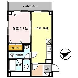 シーガルマンション 1LDKの間取図画像