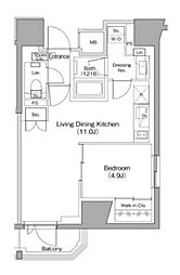 ザ・パークハビオ南大井 12階1LDKの間取り