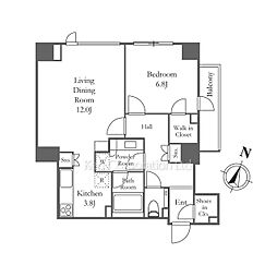 ＵＮＵＳ．白金長者丸 2階1LDKの間取り