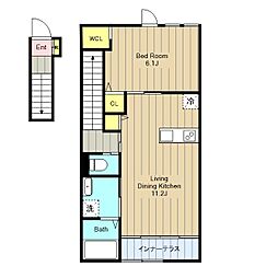 ミラドールII 2階1LDKの間取り