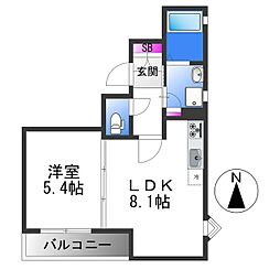 クリエオーレ東山町 1LDKの間取図画像