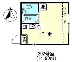 ワイズ神楽坂 2階ワンルームの間取り