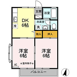 パーシモンIII（上麻生7）1 1階2DKの間取り