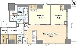 グランカーサ蔵前 9階2LDKの間取り