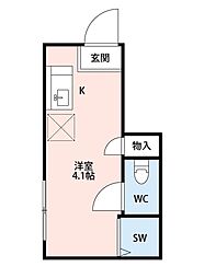 サークルハウス東松原 2階ワンルームの間取り