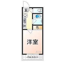 アベニュー高辻 3階1Kの間取り