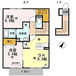 イソラ フェリジェII 2階2DKの間取り