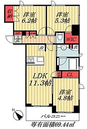 JR総武線 本八幡駅 徒歩5分の賃貸マンション 4階3LDKの間取り