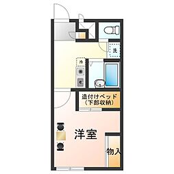 レオパレスティーダ 1階1Kの間取り
