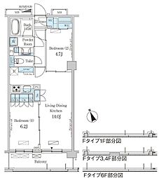 パークアクシス駒込ヒルトップ 1階2LDKの間取り