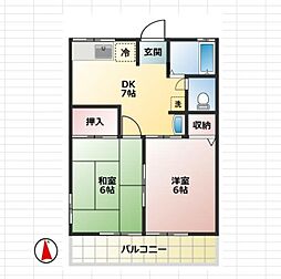 シティハイムイーストＢ 1階2DKの間取り