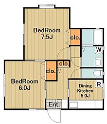 京王相模原線 多摩境駅 徒歩2分の賃貸アパート 1階2DKの間取り