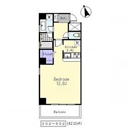 ルポン・デスポワール 5階ワンルームの間取り