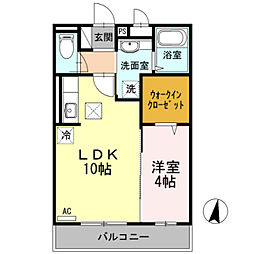 プレヴェール南林間 1LDKの間取図画像