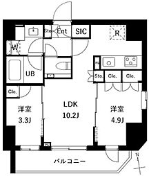 エスグランデ御徒町 8階2LDKの間取り