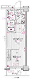 GALA武蔵小杉GRANDSTAGE 1DKの間取図画像