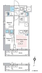 プレディアコート錦糸町スカイビュー 3階2LDKの間取り