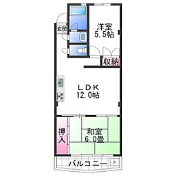 サンハイツ中之島 4階2LDKの間取り