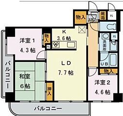 ラクテイ秋田 2階3LDKの間取り