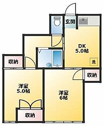 結城ハイツ 1階2DKの間取り