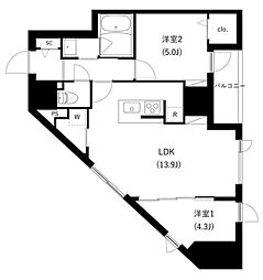 JR山手線 駒込駅 徒歩7分の賃貸マンション 8階2LDKの間取り