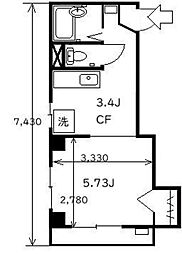 サンハイツ上岡 2階1Kの間取り