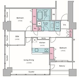 レジディアタワー上池袋 タワー棟 13階2LDKの間取り