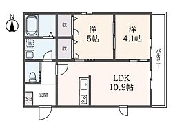 フェリア府中Ｂ 2階2LDKの間取り