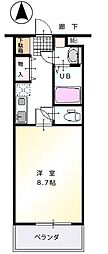 エメ・サンルーナ 1Kの間取図画像