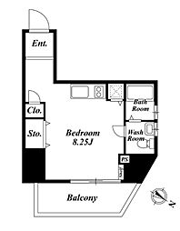 ベルファース東麻布 6階ワンルームの間取り
