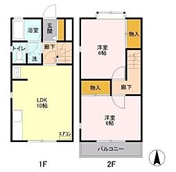 メゾン・ヒロC棟 2LDKの間取図画像