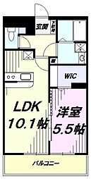 アミクール日野 2階1LDKの間取り
