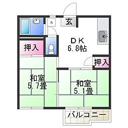 タウニィ塩屋B 2階2DKの間取り